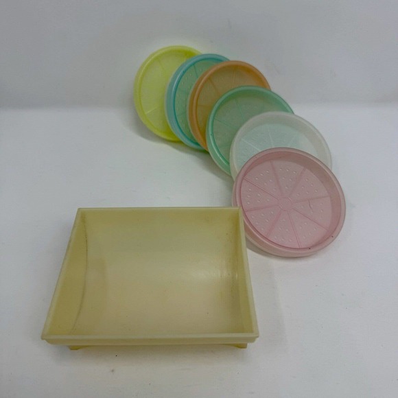 Vintage Tupperware Pastel Coasters Set With Holder Caddy - Picture 4 of 6